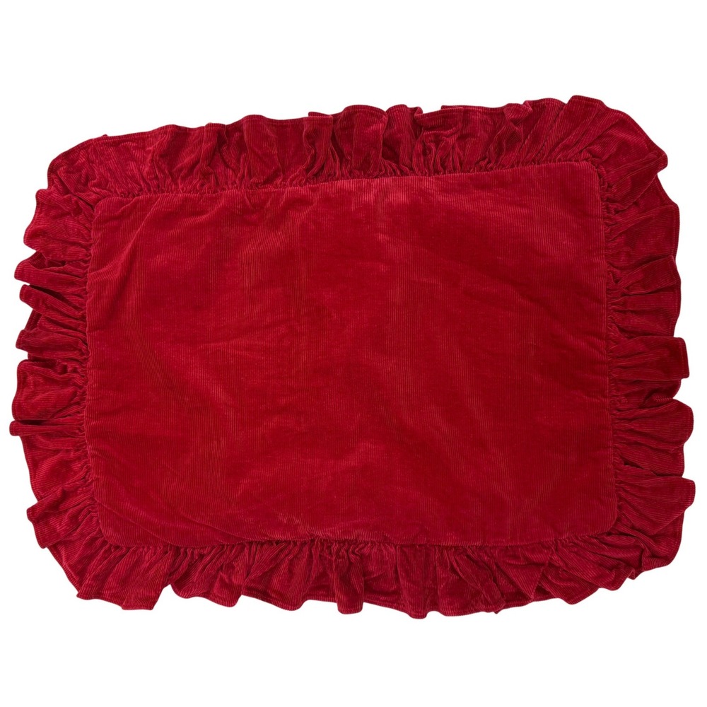 Ralph Lauren Camden Red Corduroy Ruffled Pillow Sham Standard Cotton USA RN16387